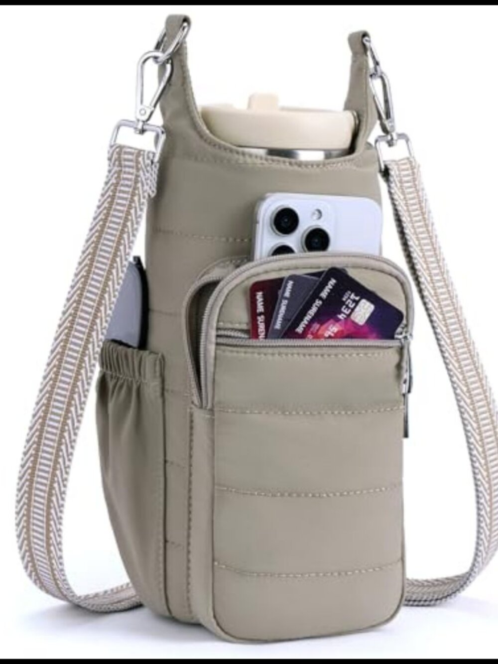 Water Bottle Crossbody Bag Insulated Carrier Fits 20-40 oz Adjustable Strap